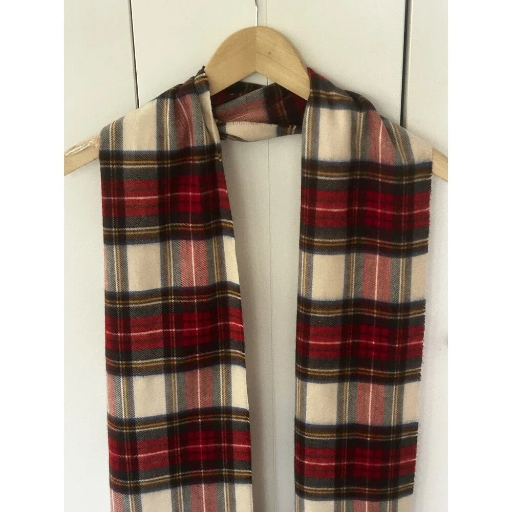 Cashmink Plaid Scarf Made in Germany Fringe Tartan Preppy Red Blue Yellow Soft!
